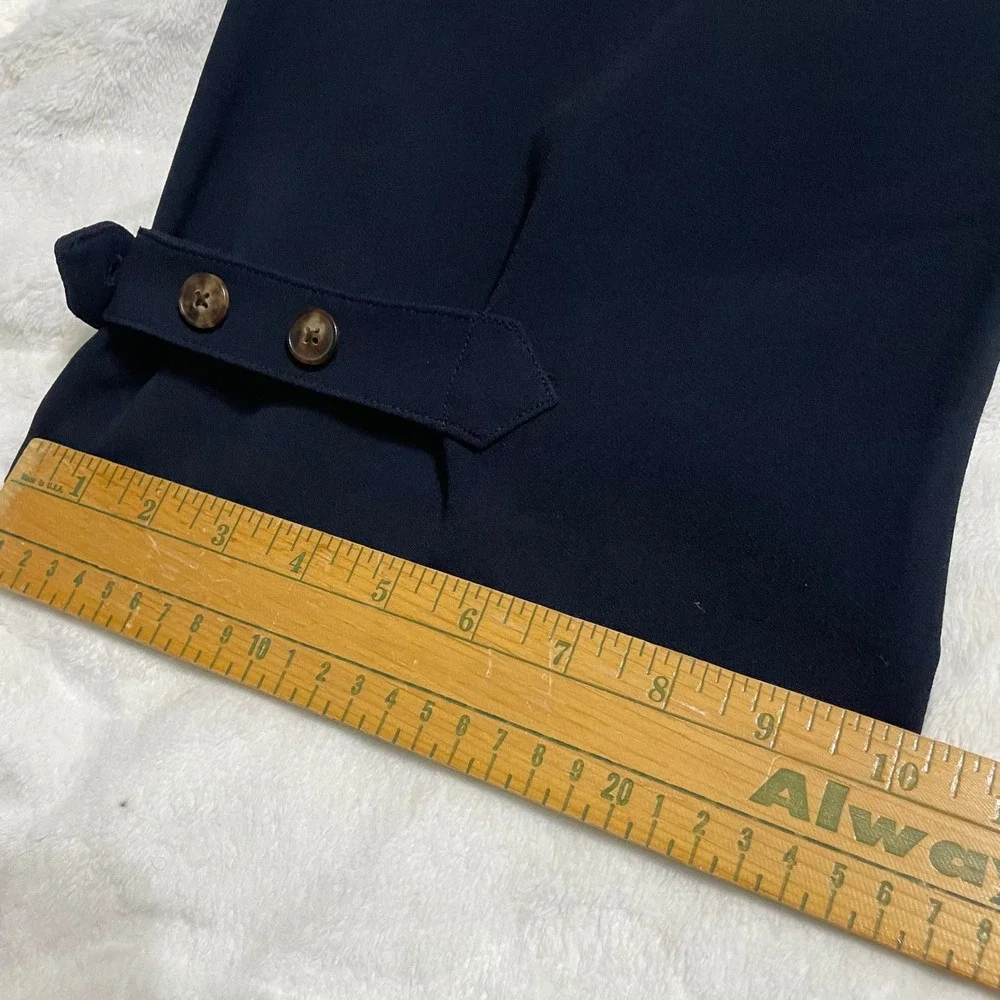 Tory Burch Pants Womens 8 Navy Blue Button Ankle Tab Cropped Tailored Trousers